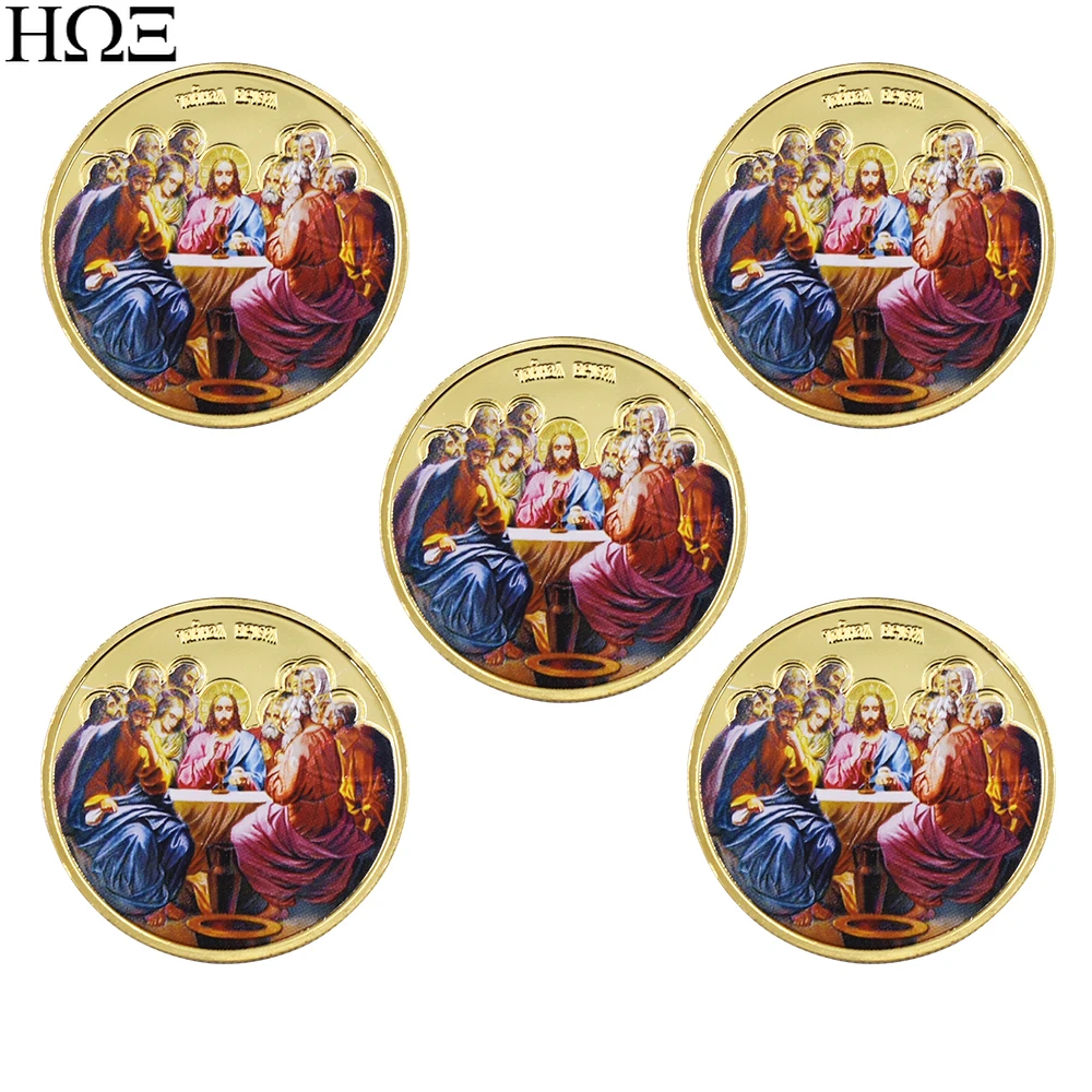 

5pcs/set Jesus Challenge Coin Gold Plated Elizabeth II Gold Coin Craft Decoration Coin Collectible Gift Free Shipping