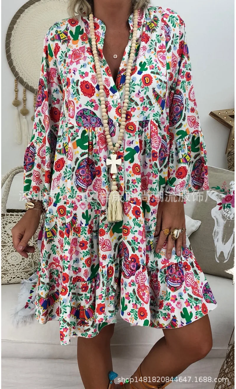 

Женское винтажное платье с V-образным вырезом, длинным рукавом и оборками