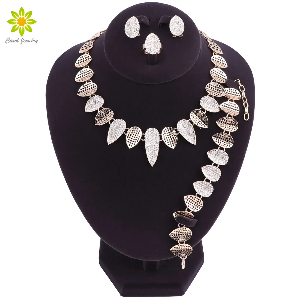 

New High Fashion Dubai Jewelry Set Gold Color Nigerian Wedding African Beads Crystal Necklace Sets