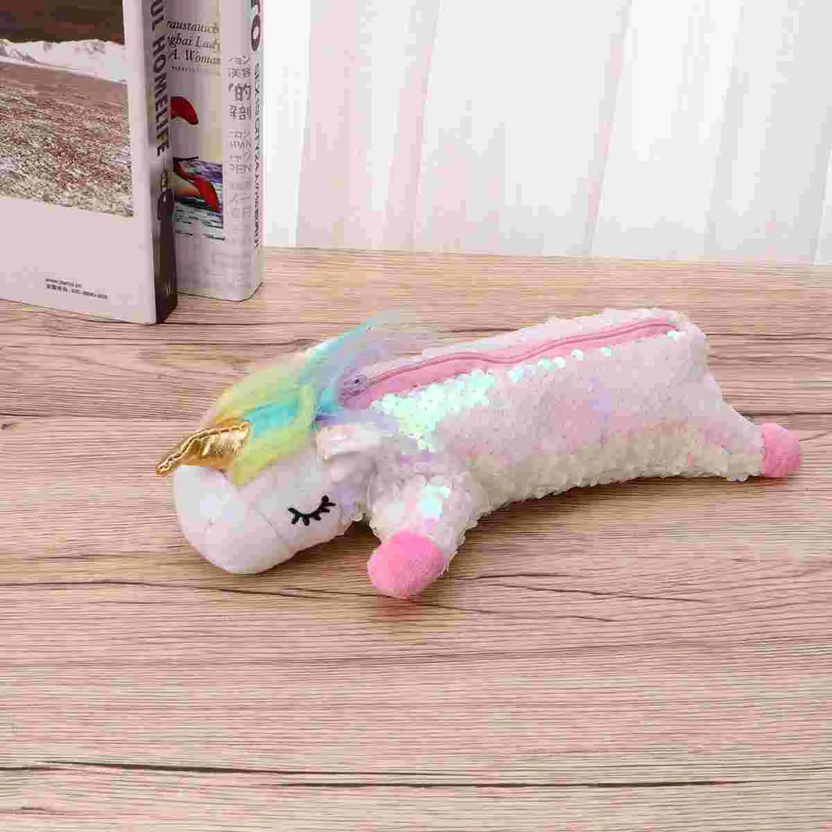 

Mermaid Sequin Bag Unicorn Paillette Stationery Storage Bag Woman Pouch Coin Purse School Office Supplies (Pink)