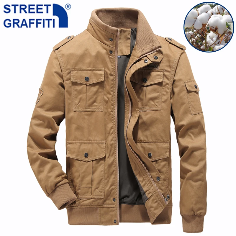 

Мужская Зимняя Повседневная теплая куртка-бомбер из плотного флиса, мужские хлопковые куртки в стиле милитари, Мужская Новая Осенняя куртка-карго, ветровка, пальто, 2021