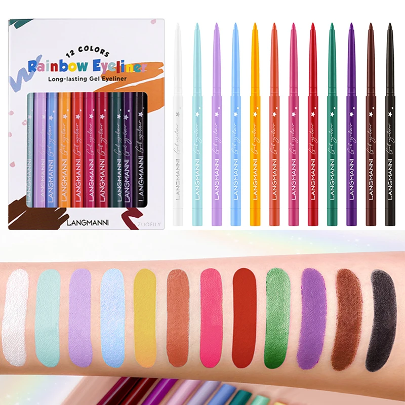 12 Colors Matte Color Eyeliner Kit Makeup Waterproof Colorful Eye Liner Pen Eyes Make up Eyeliner Cream Gel Pencil Cosmetics Set