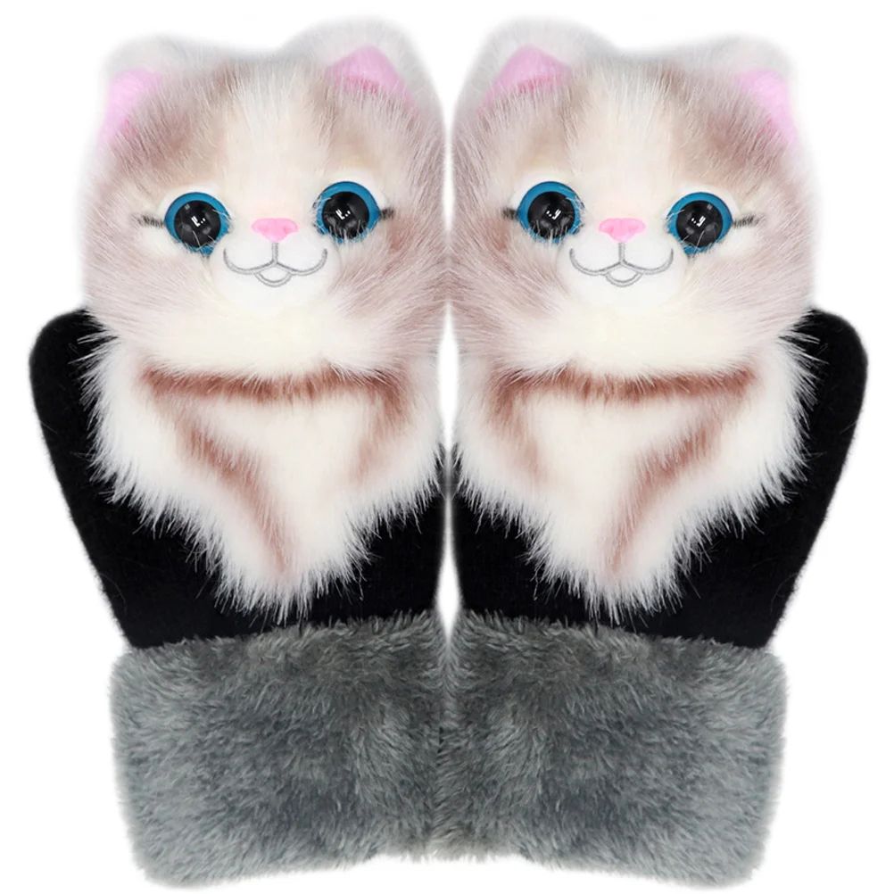 

Lovely Gloves Portable Winter Keep Warm Wear-resistant Knitted Plush Cat Daily Use Miss