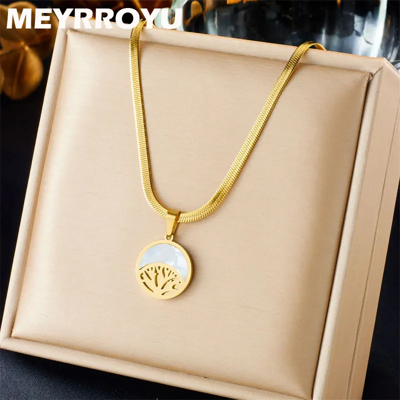 

MEYRROYU 316 Stainless Steel 2023 New Mirrored Tree of Life Pendant Necklace For Women Fashion Party Festival Accessories