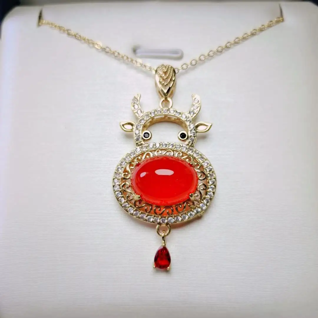 

100% Natural Ice Carnelian Inlaid 925 Necklace Pendant Necklace Women Jade Jewelry Women Jade Jewelry Women Jewelry Gift