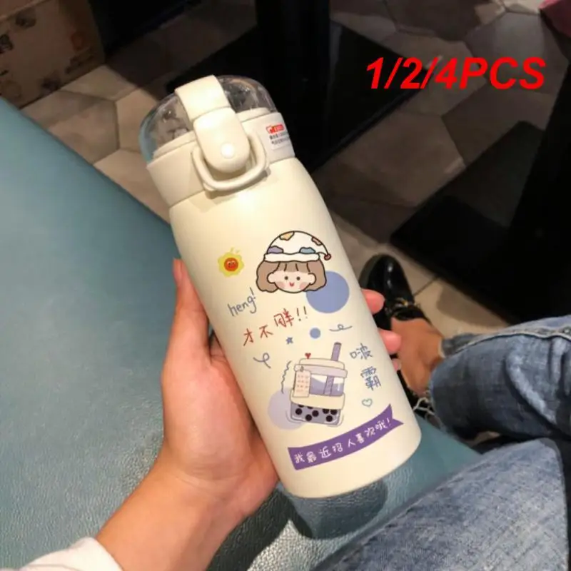 

1/2/4PCS 500ml Vacuum Thermos Flask With Straw Thermos Mug Cute Simple And Creative Straw Cup 304 Stainless Steel High Quality