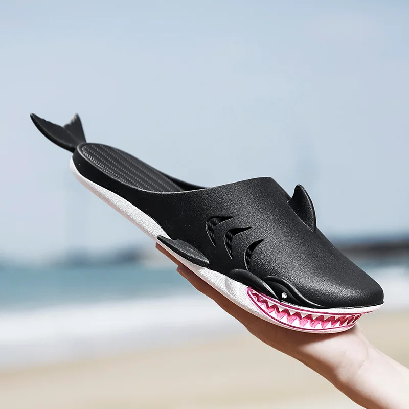 

Men Slippers Cute Shark Slides 2023 Summer Home Non-slip Couples Outdoor Beach Slippers Indoor Flip Flops Women PVC Funny Shoes