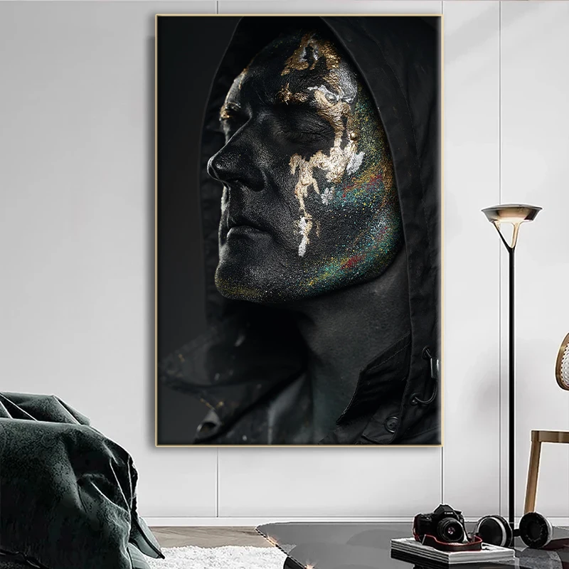 

African Art Black And Gold Man Oil Painting On Canvas Cuadros Poster And Print Scandinavian Wall Art Image For Living Room Decor