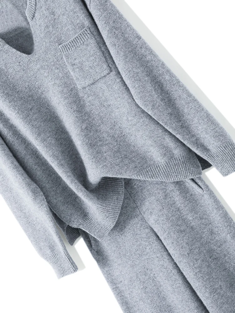 Женский свитер с карманами пуловер брюки костюм из 100% мериносовой шерсти