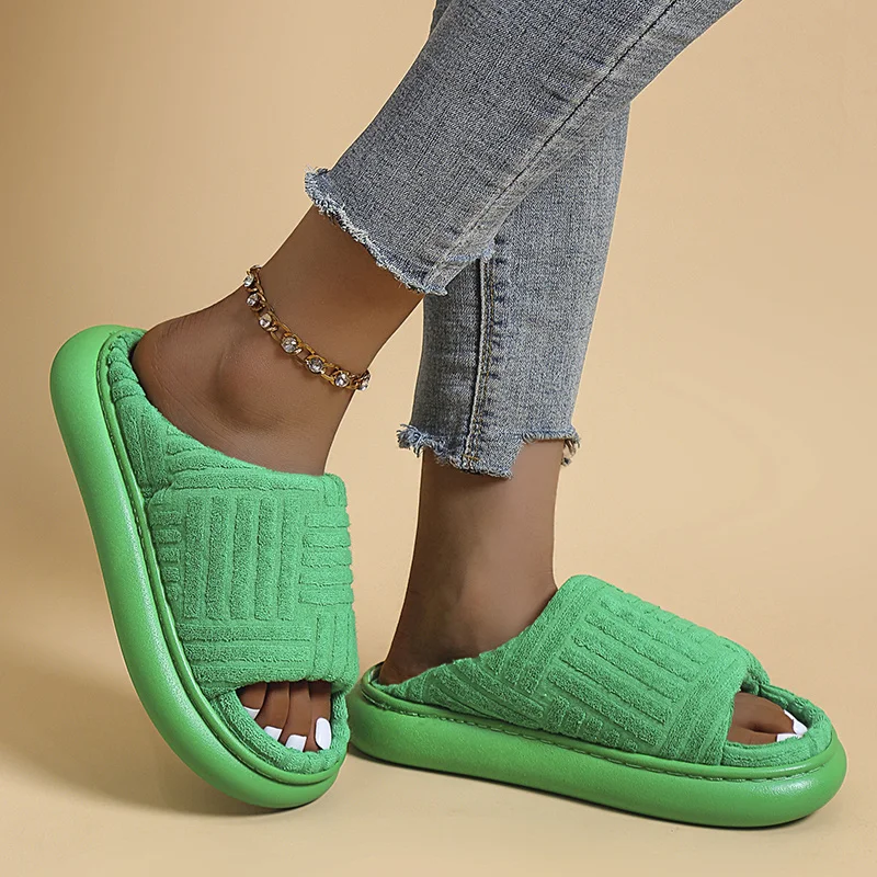 

Luxe Merk Peep Toe Slippers Groen Corduroy Slides Voor Vrouwen Platte Schoenen Outdoor Flip Flop Platform Zapatillas De Mujer