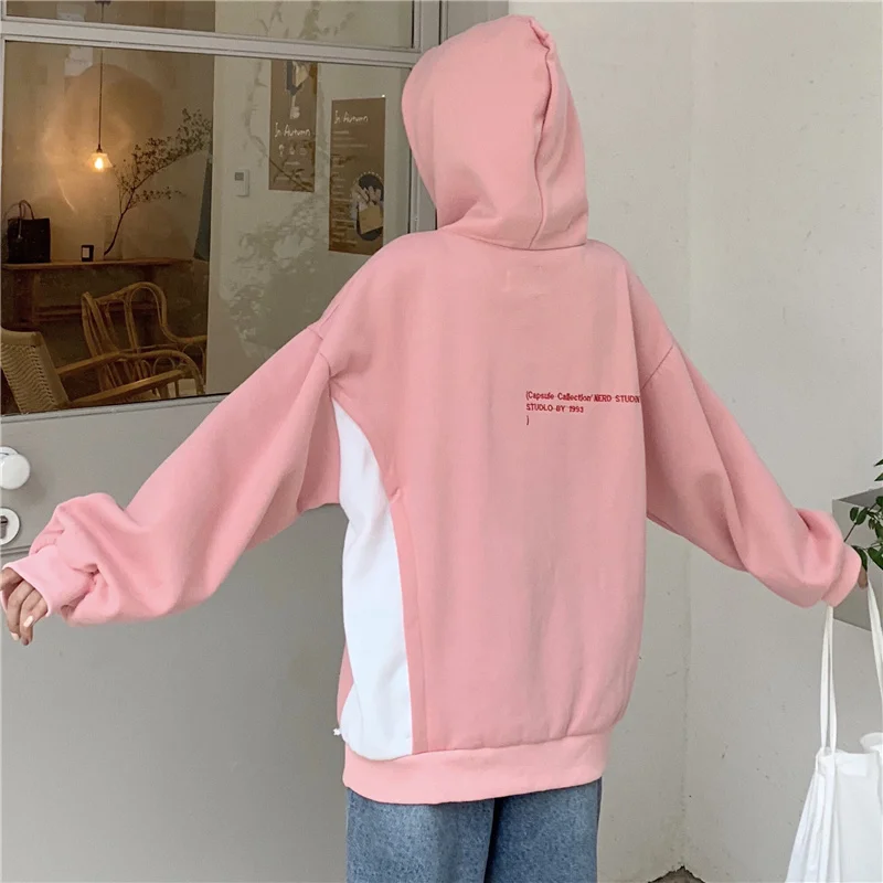 

autumn winter fleece hoodies women casual full Sleeve hoody sweatshirt harajuku Velvet letter pink oversized hoodie y2k clothes