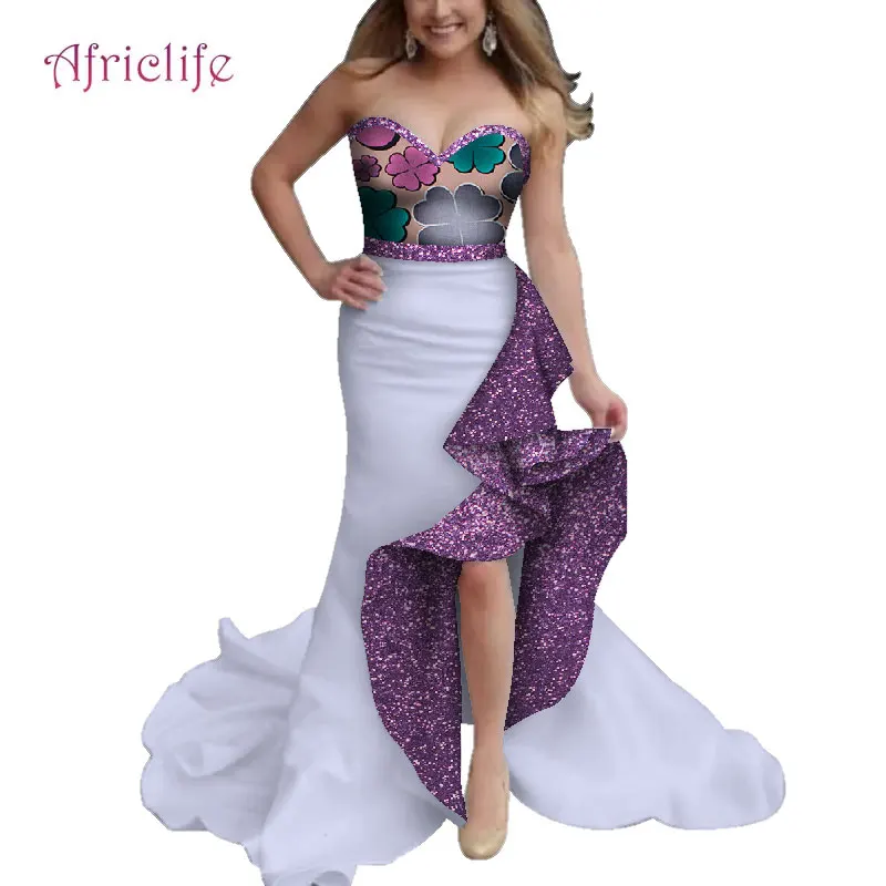 

Африканское этническое и хлопчатобумажное женское свадебное платье без бретелек без рукавов, африканские платья для вечевечерние WY4651