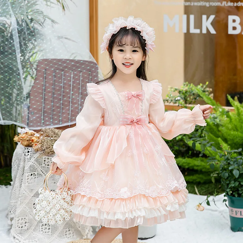 

Cekcya Baby Girl Spanish Dress Children Vintage Princess Ball Gown Toddler Lolita Dress for Girl Birthday Baptism Pink Dress