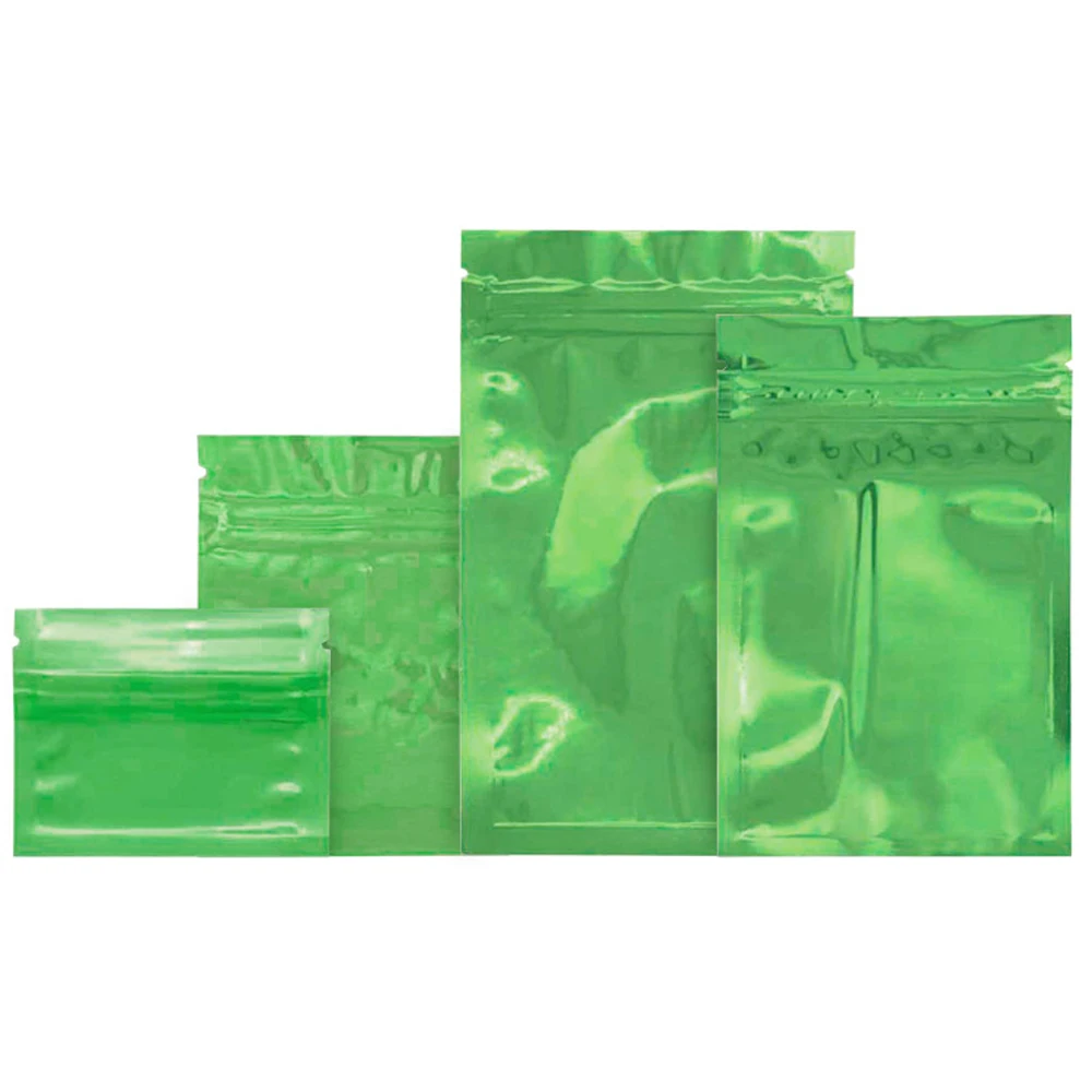100Pcs Zip Lock Green Aluminum Foil Pouches Tear Notch Self Sealing Bag for Snacks Nuts Coffee Beans Powder Package