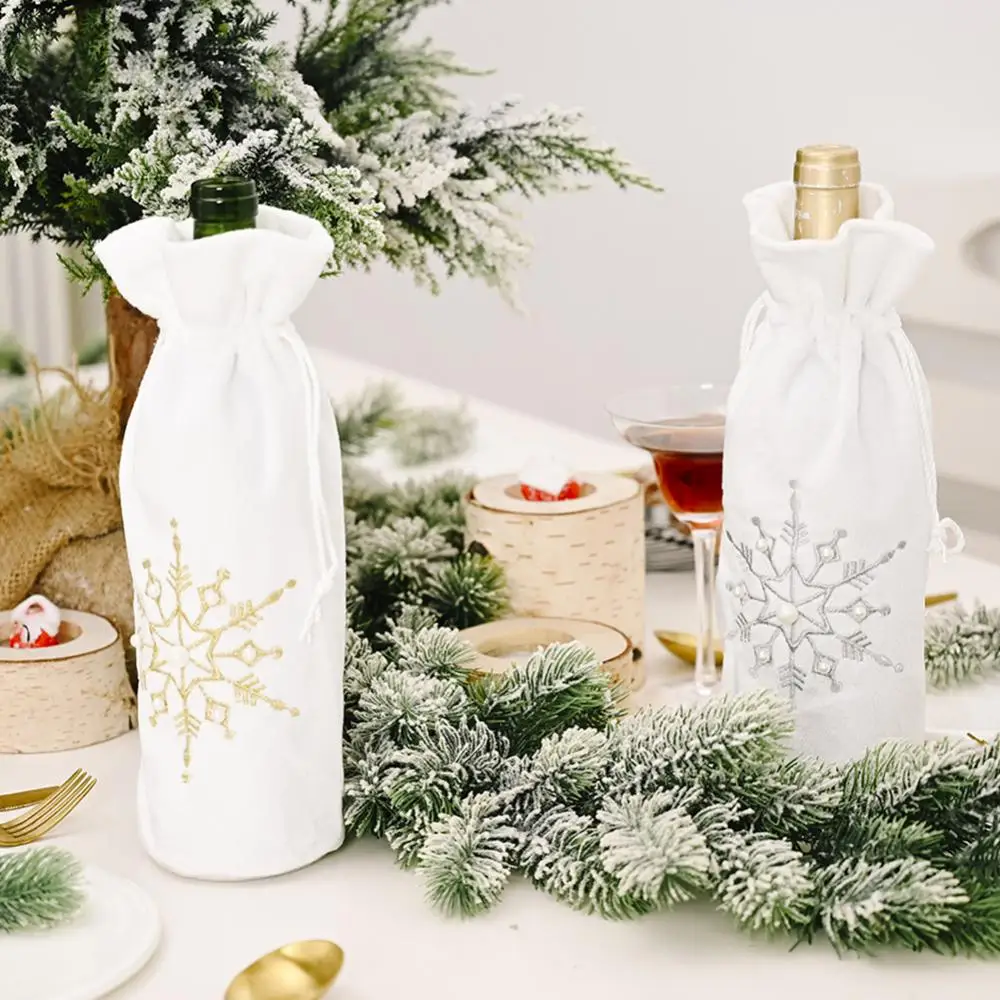 

Дизайнерский Подарочный мешок со снежинками и бусинами, чехол для винной бутылки, праздничный декор для уживечерние