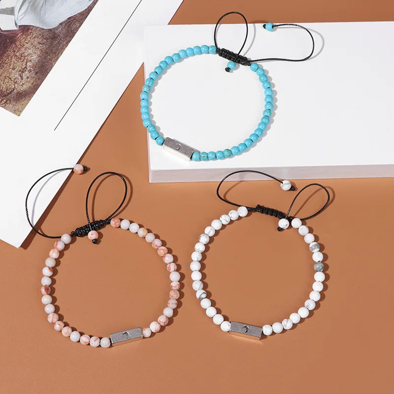 Модные браслеты из натурального белого агата Howlite бисера оплетка сплава браслет