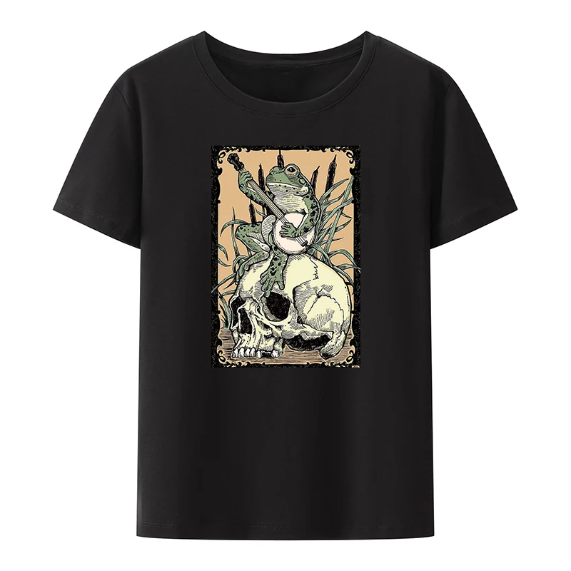 

The Funny Performance of A Frog Sitting on Its Skull Cotton T-shirts Short-sleev Camisetas Mujer Tshirt 2000s Clothes Y2k Tops