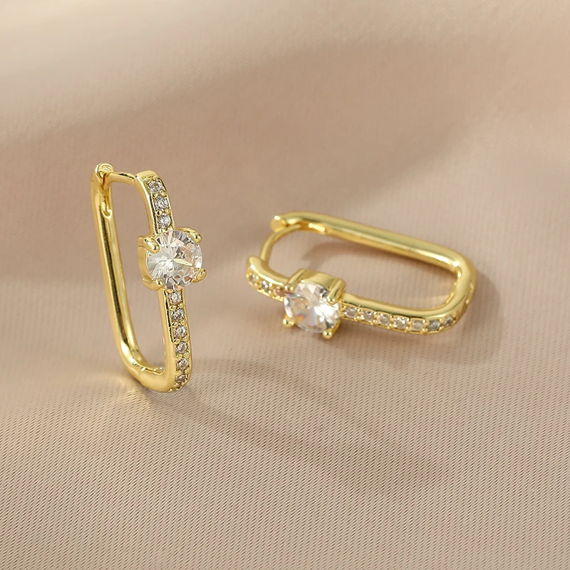 

Stainless Steel Square Circle Earrings For Women 2023 Gold Plated Zircon Hoop Earrings Trendy Aesthetic Jewelry Wedding Gift