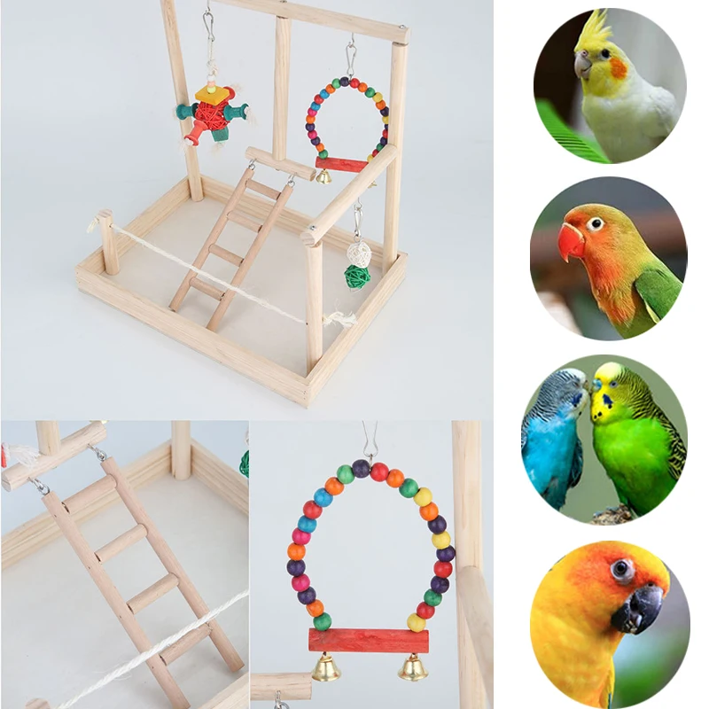 

Wooden Bird Perch Stand Parrot Platform Playground Exercise Gym Playstand Ladder Interactive Toys Bird Supplies