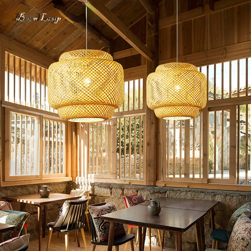 

Бамбуковая Подвесная лампа для ресторана, абажур из бамбука, люстры, подвесные светильники ручной работы, освещение из ротанга в стиле ретро, 2023