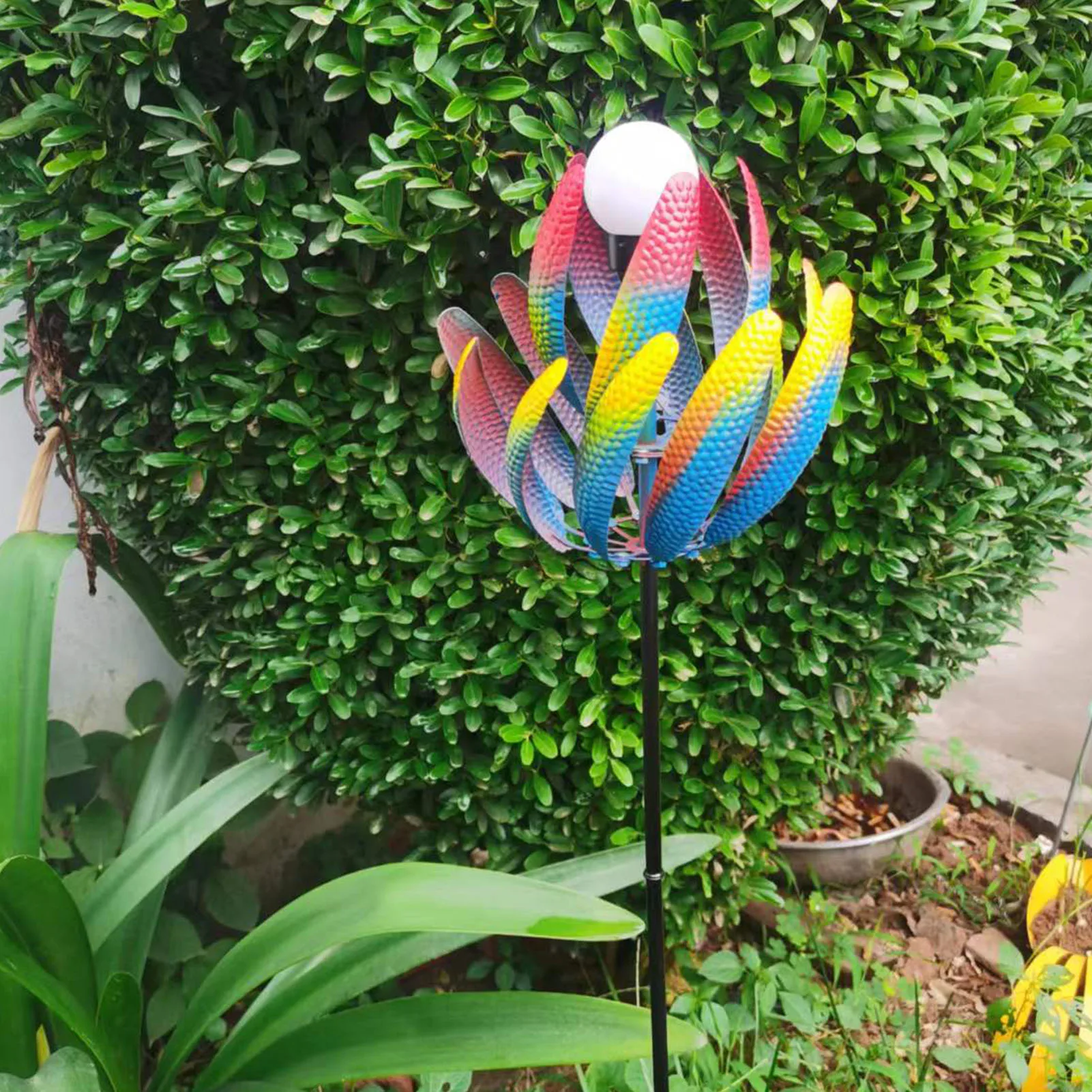

Wind Spinner Garden Yard Decorative Garden Stakes Metal Spinners Windmills With Wind Powered Light Colorful Garden Yard Art Deco