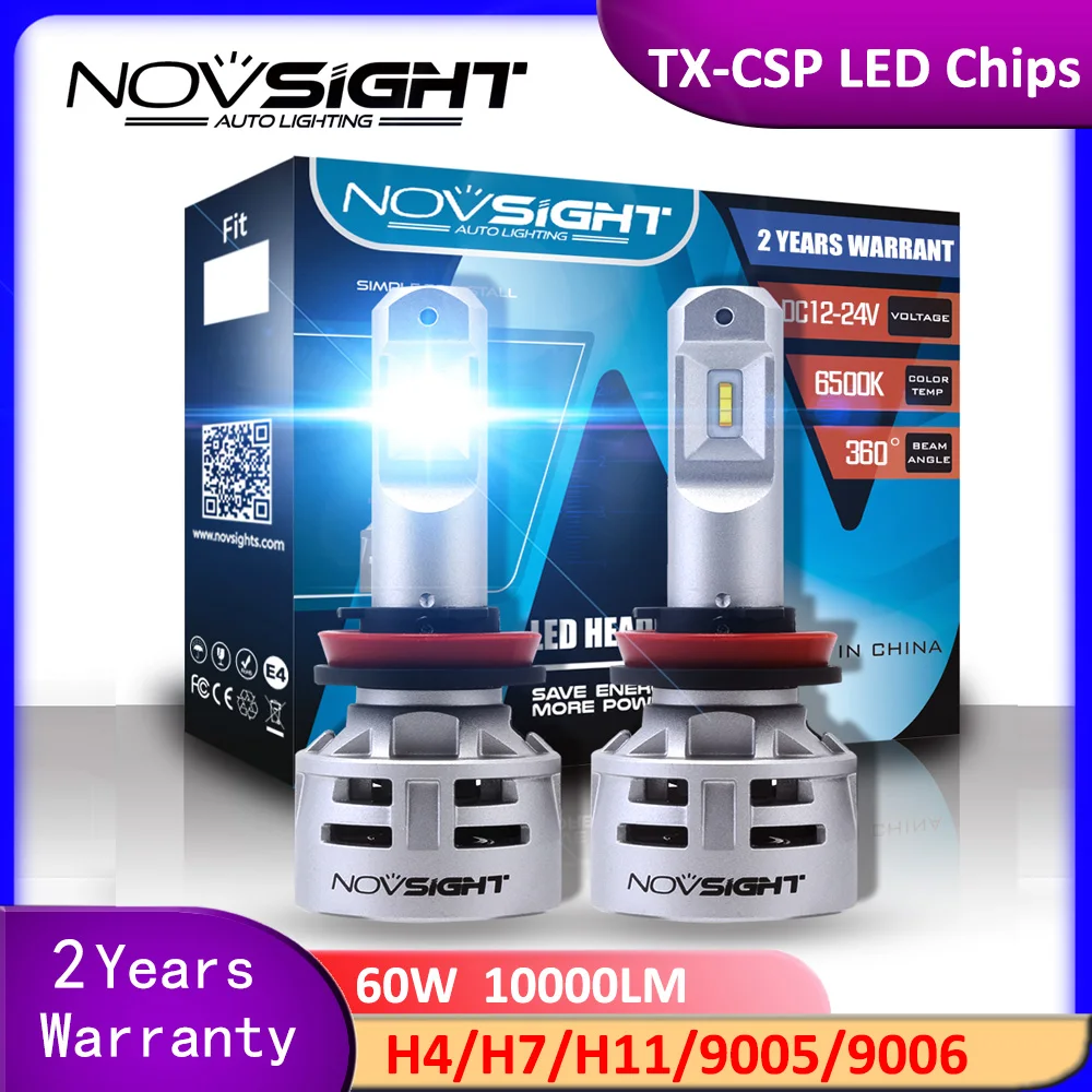 

NOVSIGHT H11 LED H7 H4 H8 H9 9005 9006 Lighting Lamp for Car Headlight CSP Chips 6500K 60W 10000LM Auto Headlamp Fog Light Bulbs