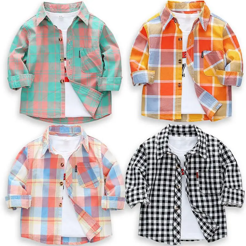 

2022 New Toddler Boys Shirts Long Sleeve Plaid Shirt For Kids Spring Autumn Children Clothes Casual Cotton Shirts Tops 24M-11Y