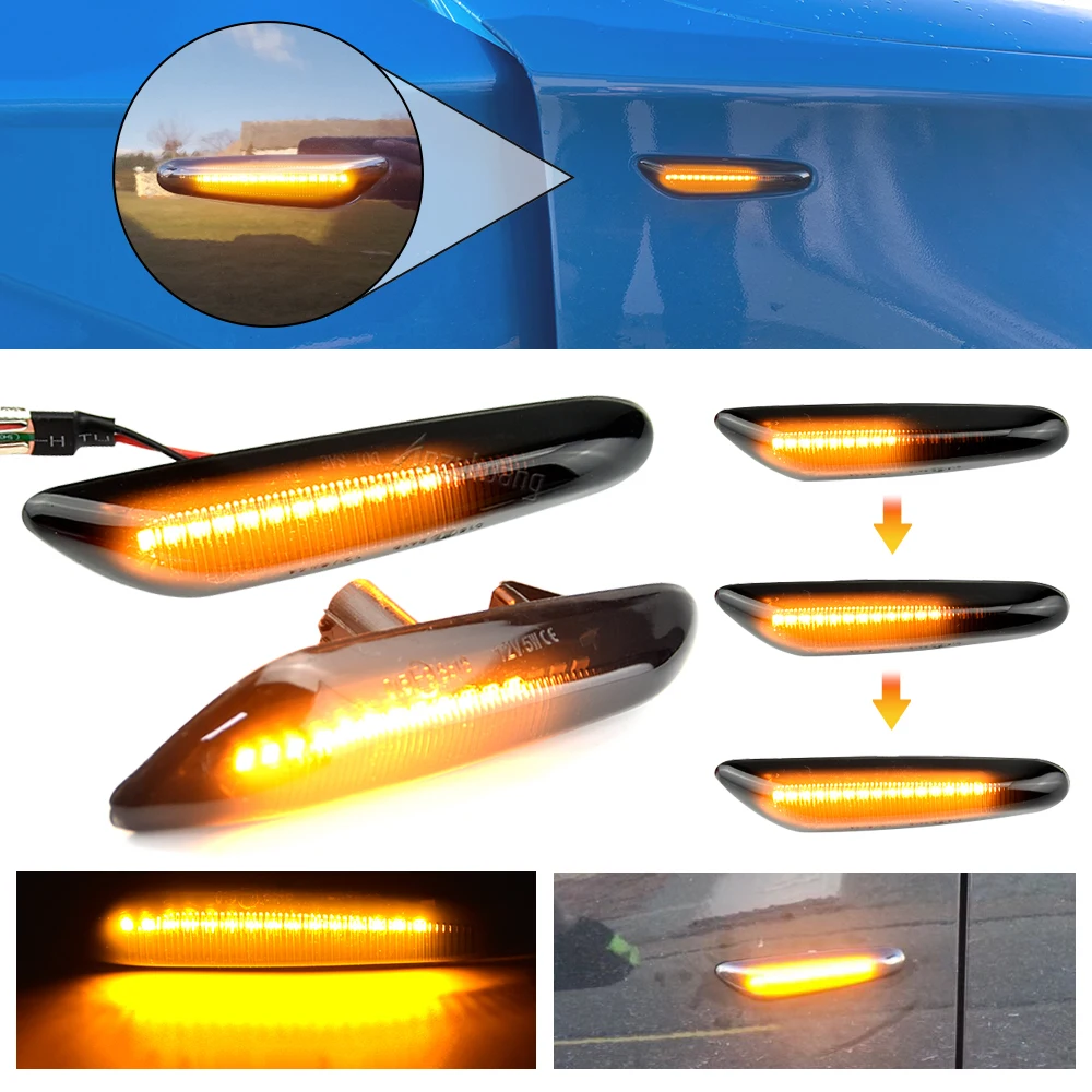 Dynamic Flowing LED Turn Signal Side Marker Light Blinker Lamp For BMW E90 E91 E92 E93 E60 E87 E82 E46
