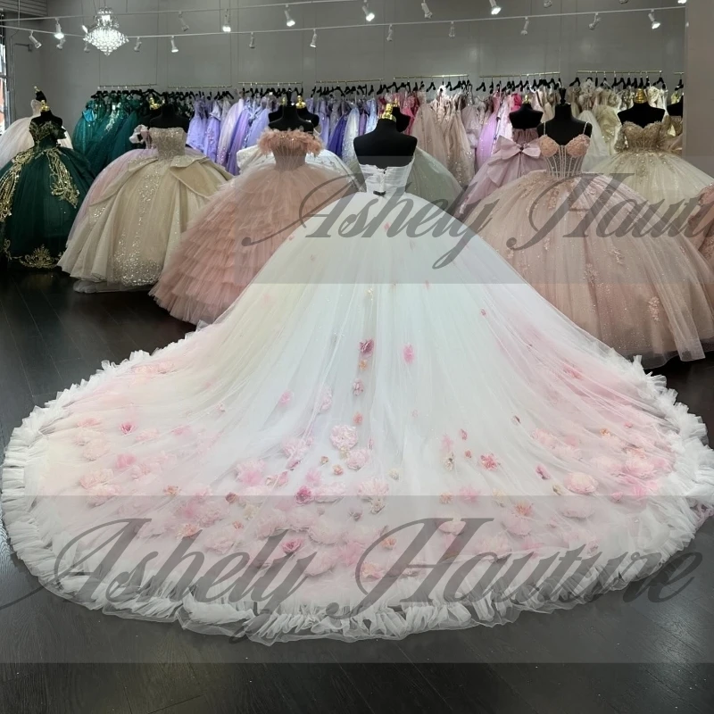 Милое бальное платье на шнуровке с рюшами и цветами по индивидуальному заказу со