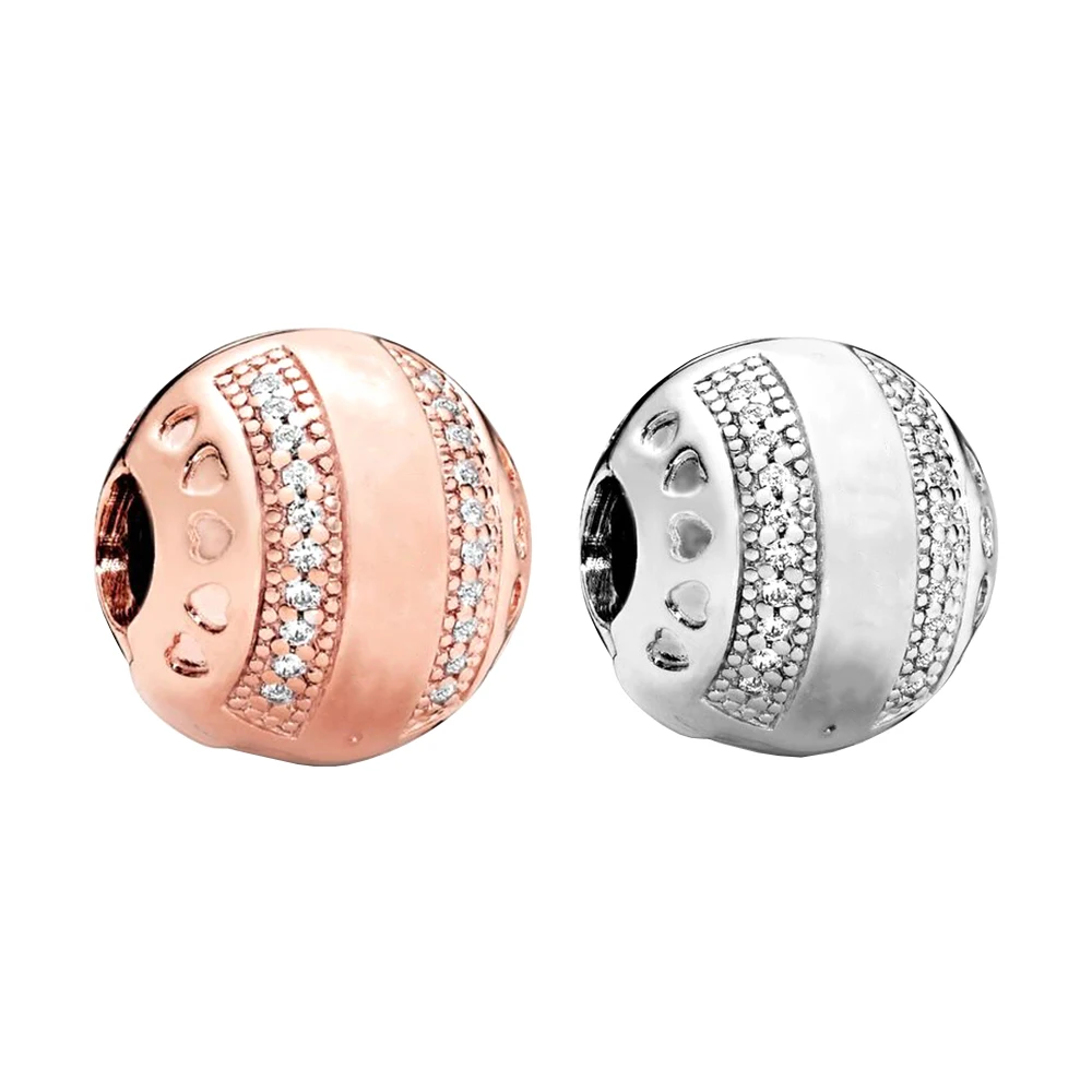 

New 100% 925 Sterling Silver Two-Sided Diamond-Studded Clip Non-Slip Buckle Fit For Ladies Original Pandora Bracelet DIY Jewelry