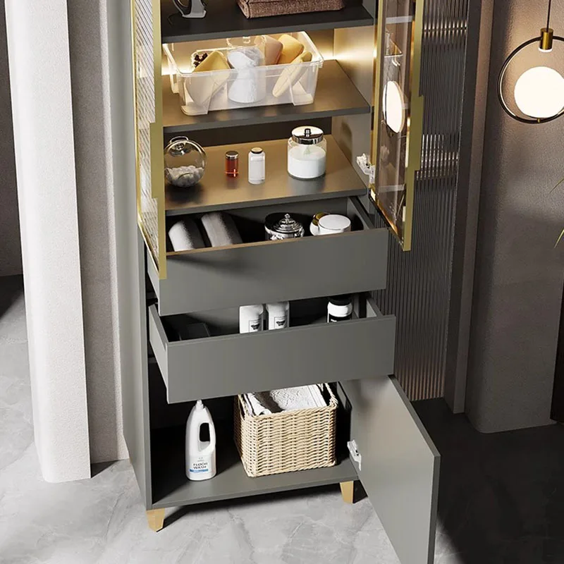 Роскошные боковые шкафы для хранения в ванной комнате узкие высокие гостиной
