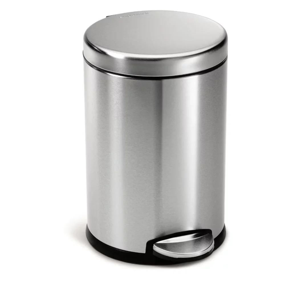 

simplehuman 1.2 gal Round Stainless Steel Bathroom Step Trash Can, Brushed smart trash can
