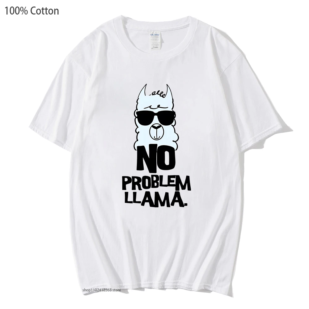 

No Problem Llama T-Shirt Cute Funny Cool Graphic Tee-Shirt Women Clothing Kawaii/Cute Animal Print Tops 100%Cotton Summer Casual