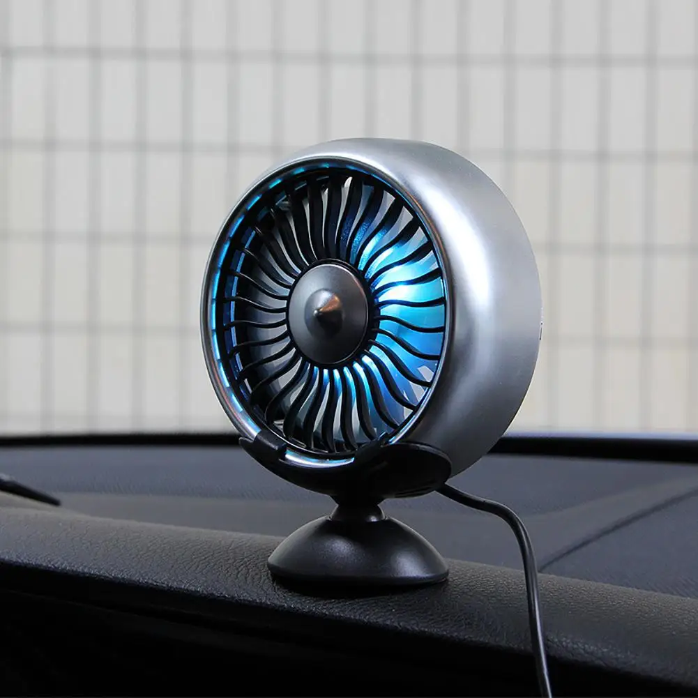 

F102 Car Fan 3-level Adjustable Rotating Base Air Vent Dash Colorful Light Usb Cooling Fan Auto Accessories