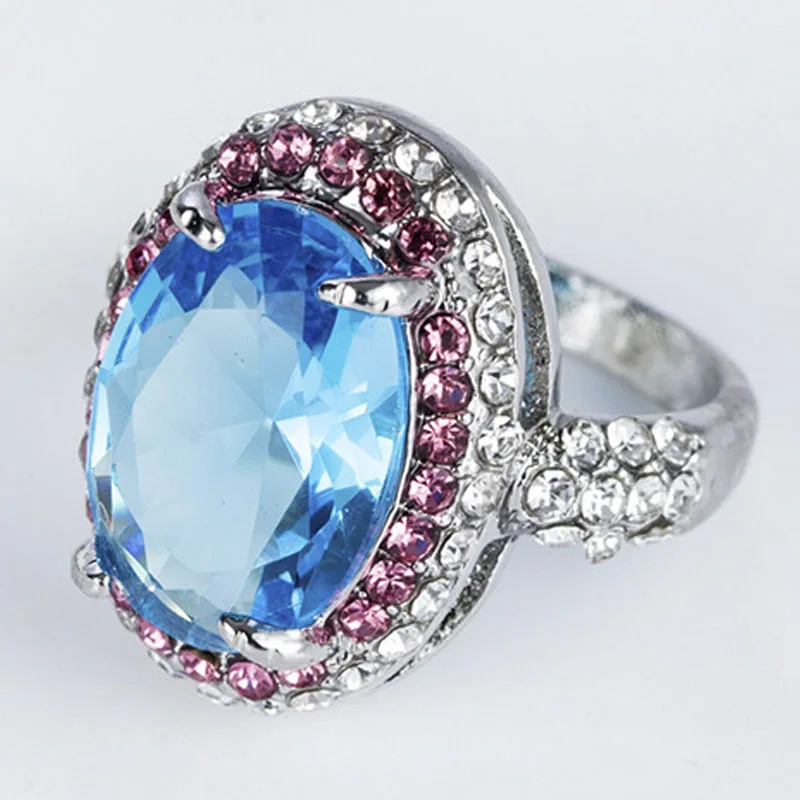 

Shiny CZ Zircon Rhinestone Female Ring Blue Oval Crystal Band Ring for Women Engagement Party Women Luxury Wedding Jewelry