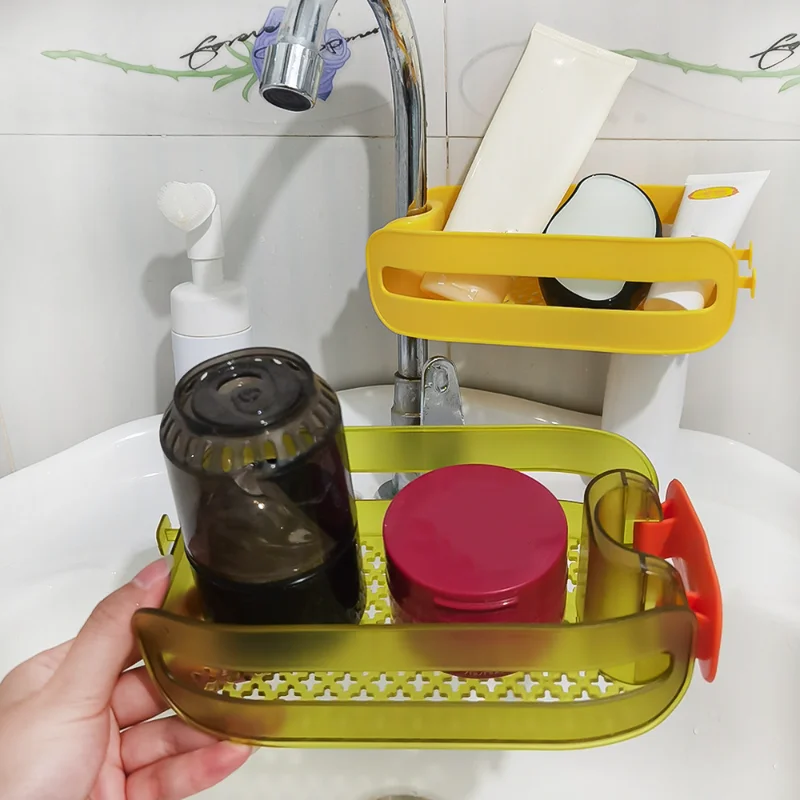

2 In 1 Home Sink Sponge Holder Drain Storage Shelf Kitchen Wire Ball Rag Organizer Bathroom Accessories Storage Rack Hanging