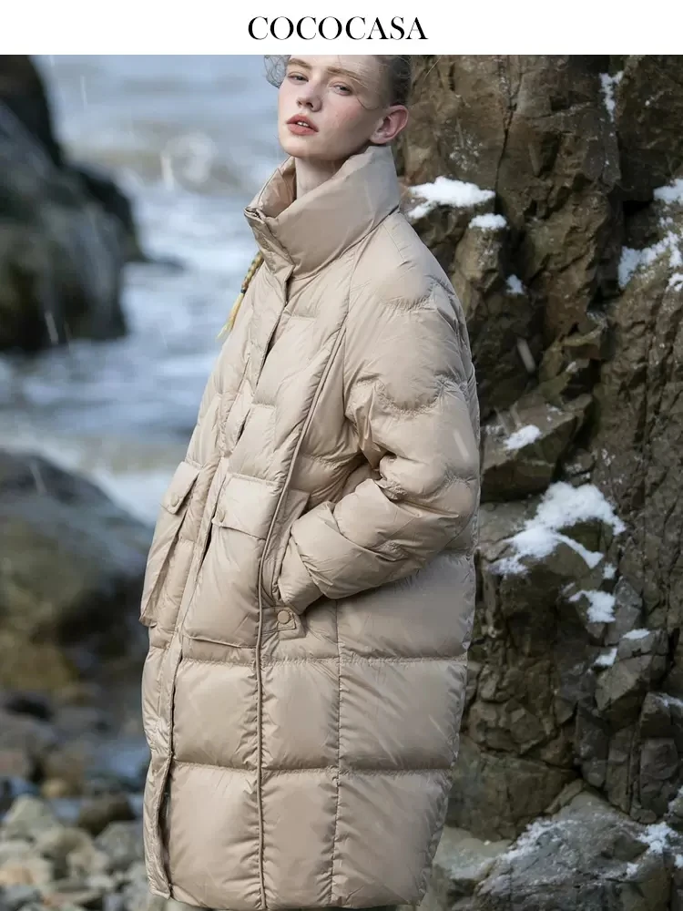 

120-128cm Bust Autumn Winter Women Hooded Puffy Coat Warm 90% White Duck Down Coats