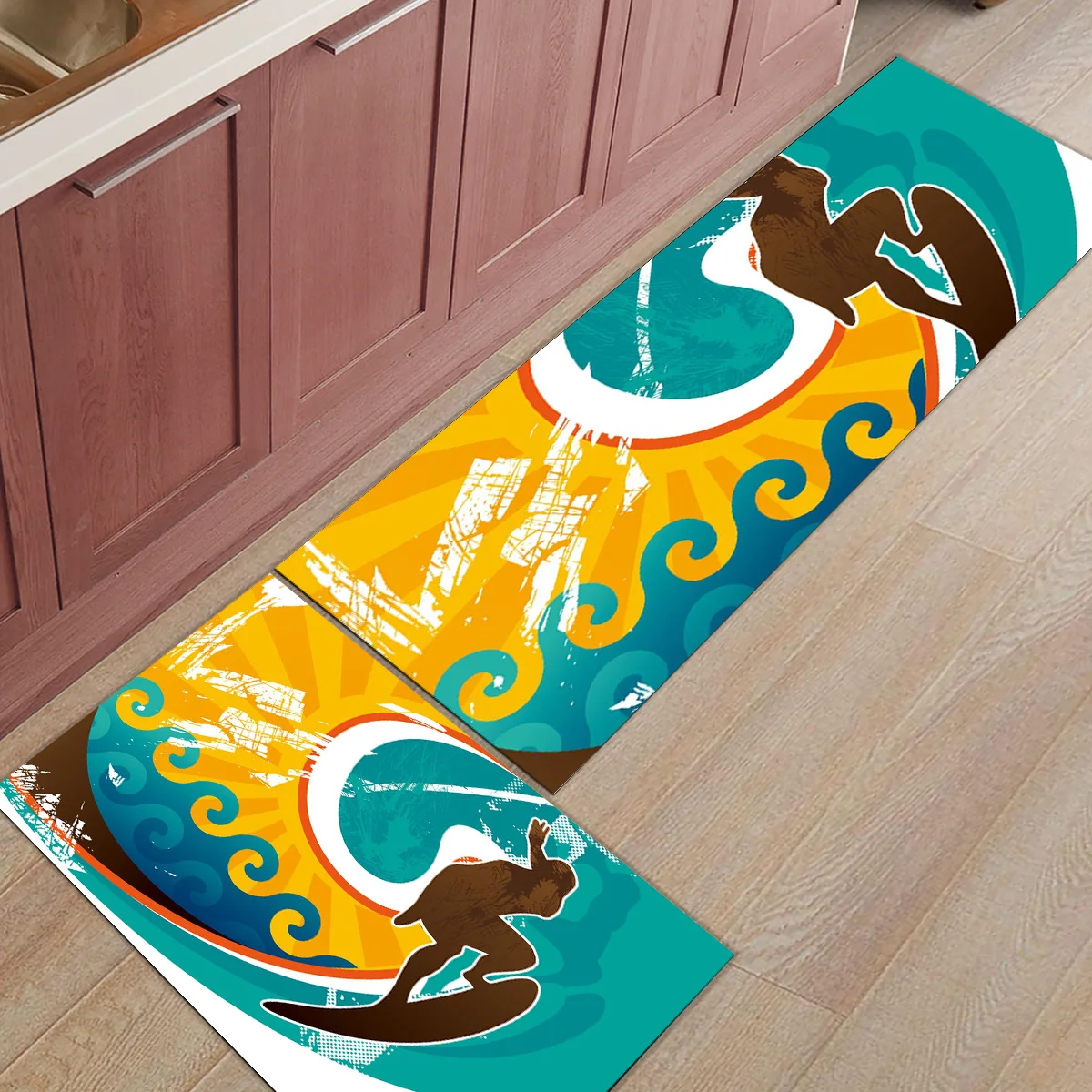 

Длинный кухонный коврик в стиле ретро с волнистыми завитками, 2 шт./компл., Нескользящие Коврики для гостиной, балкона, набор ковриков для ван...