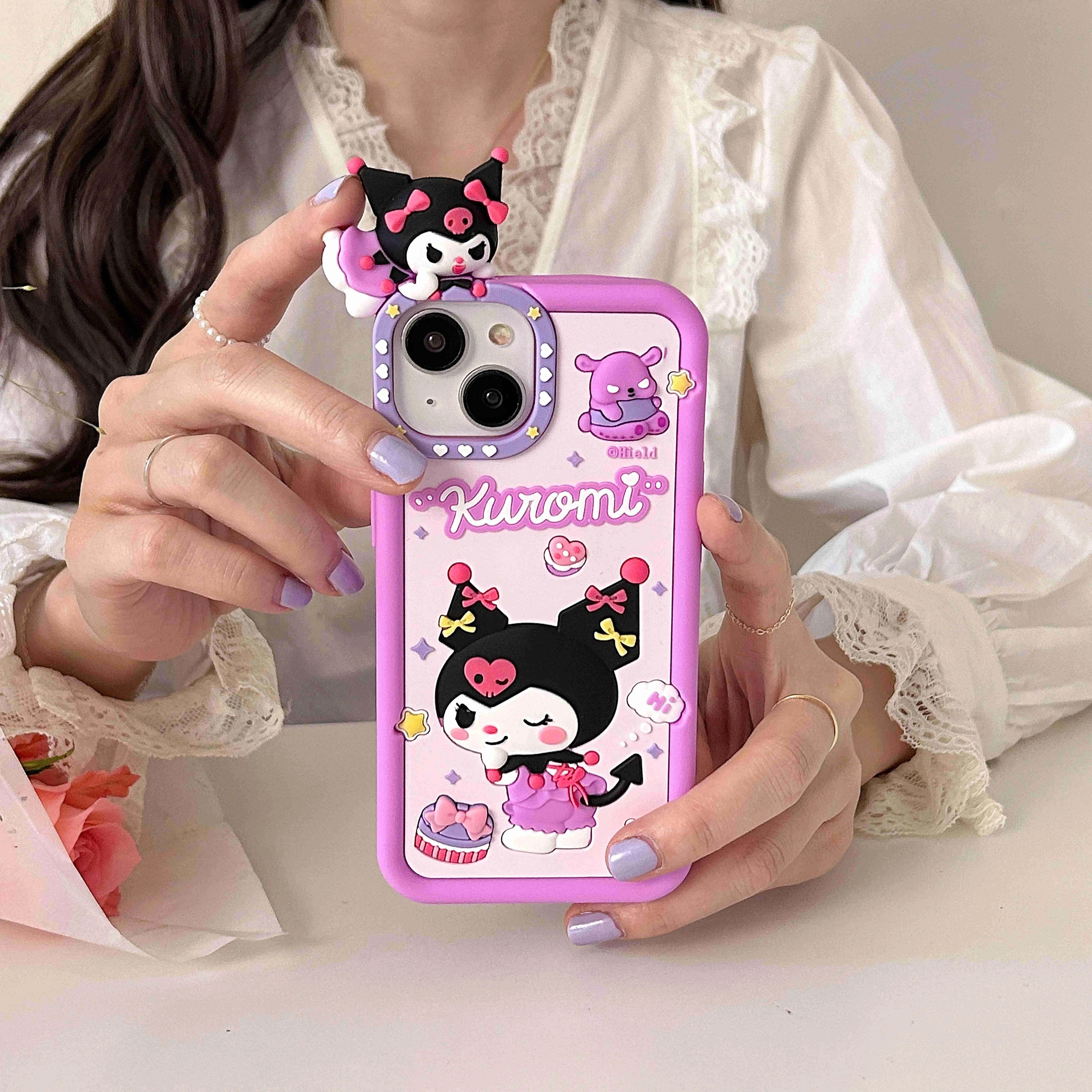 

Sanrio Kuromi Three-dimensional silicone soft shell cute anime Phone Cases For iPhone 14 13 12 11 Pro Max Back Cover