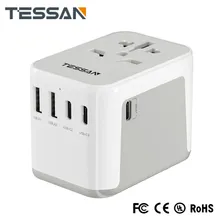 TESSAN 범용 여행용 어댑터 국제 올인원 여행용 충전기, USB 및 C타입 벽 충전기, 미국 EU 영국 AUS 여행용