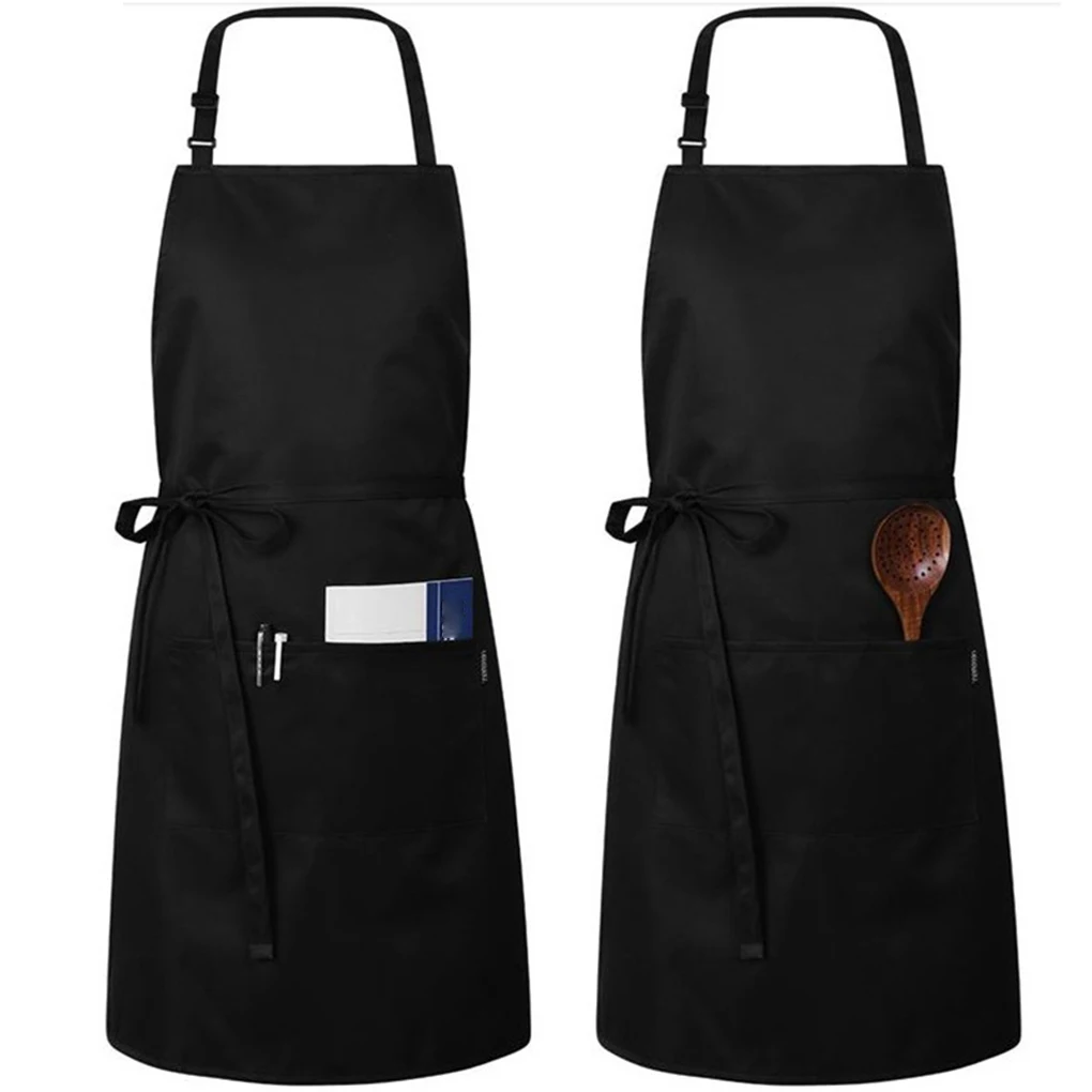 

Adults Home Baking Apron Unisex Polyester Cotton Skin-friendly Pockets Cooking Bib Washable Kitchen Supplies Black
