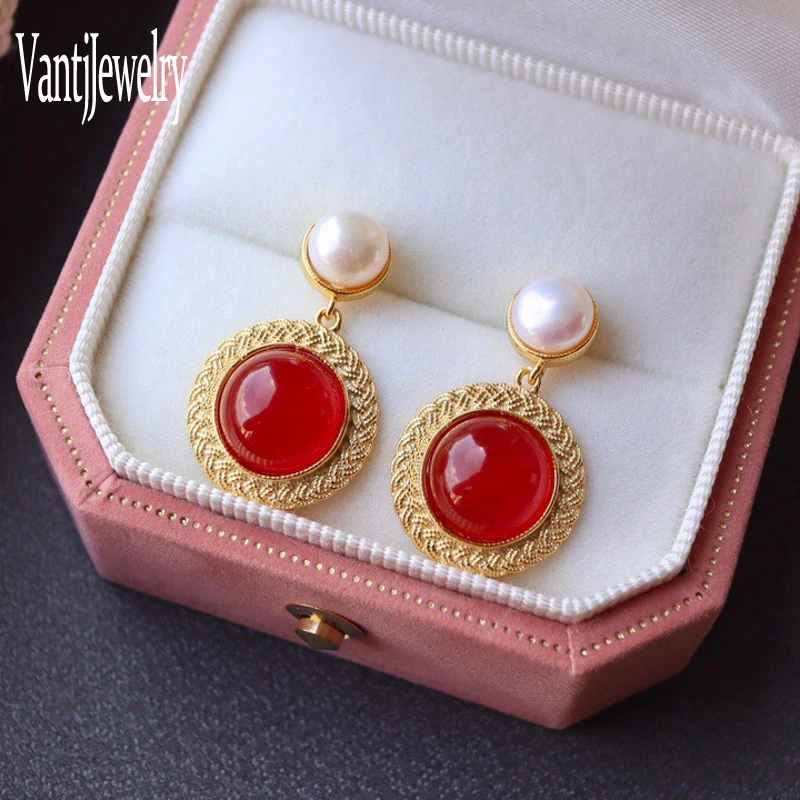 

Женские серьги из серебра 925 пробы с натуральным красным агатом