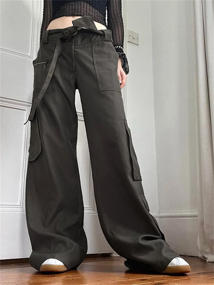 

2023 New Vintage American Street Low-waist Tie-up Drape Wide-leg Casual Pants Casual Loose Western Style All-match Woven Pants