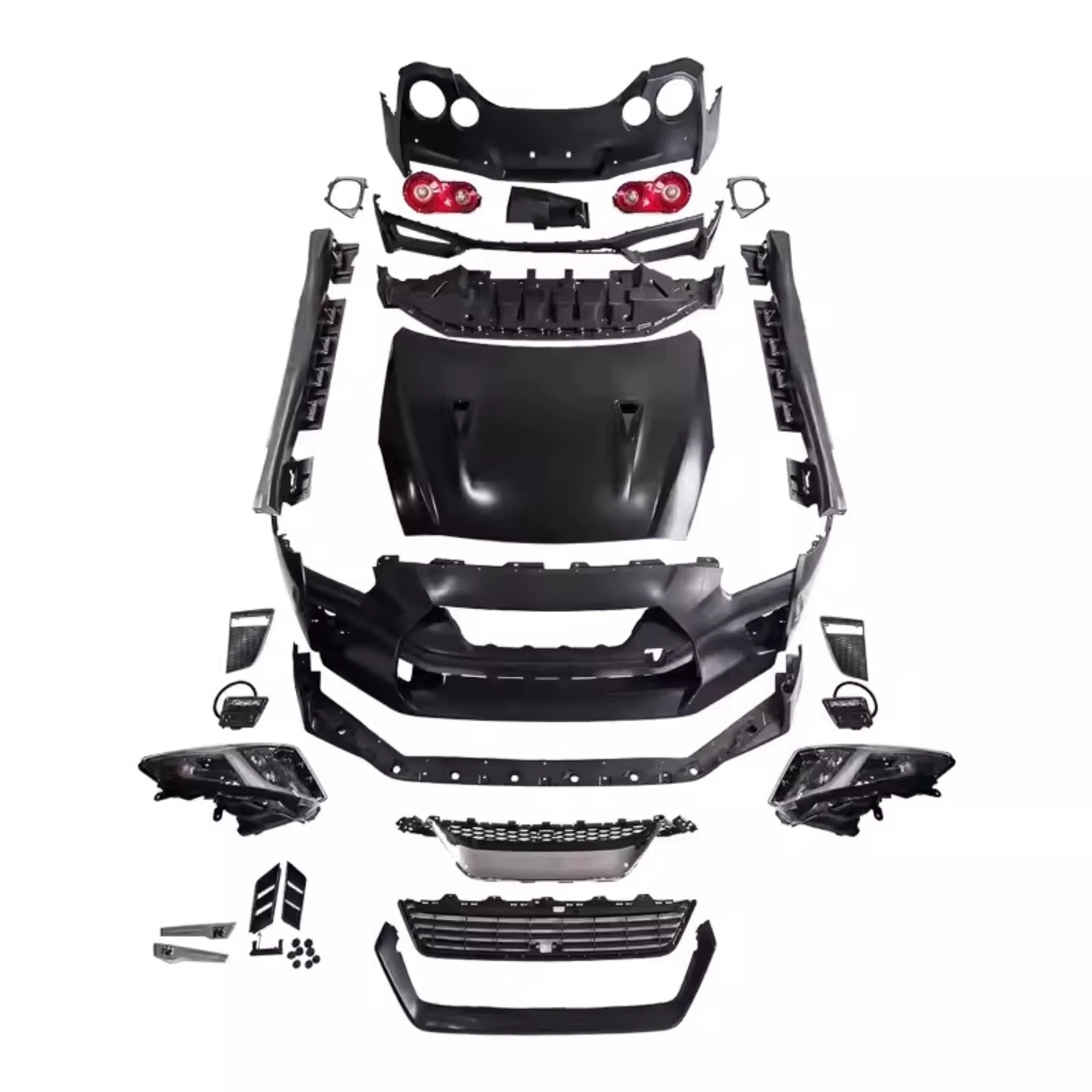 

Передний Задний бампер, фара, задний свет, крышка двигателя для Nissan GTR 35 08-16, Модифицированная боковая юбка, новый стиль, комплект автомобильных аксессуаров