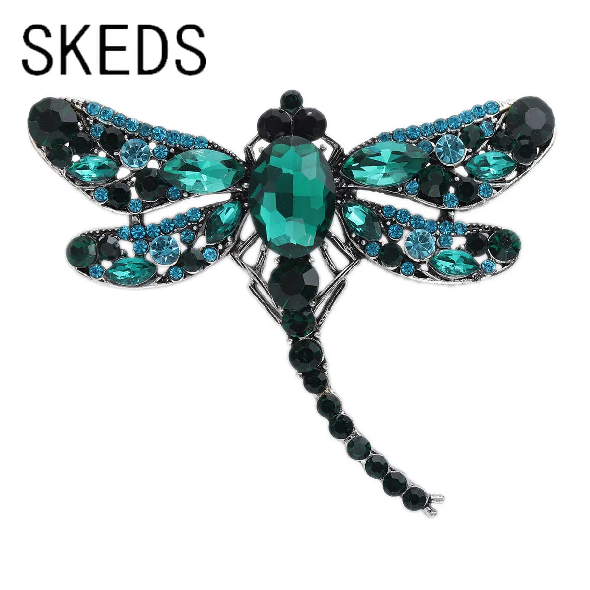 

SKEDS Exquisite Luxury Full Rhinestone Dragonfly Solid Color Badges Brooches For Women Insect Series Classic Party Shiny Pins