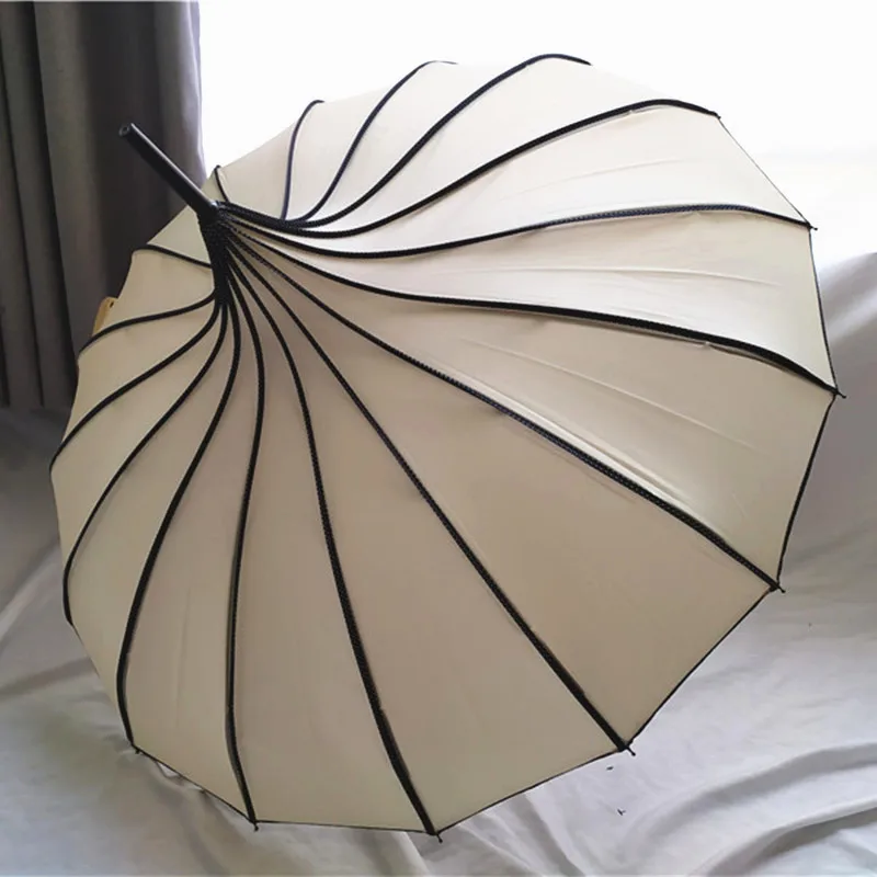 Princess Long Handle Umbrella Fresh Curved Handle 16 Bone Wind-Resistant Sunny Umbrella Wedding Ceremony Umbrella