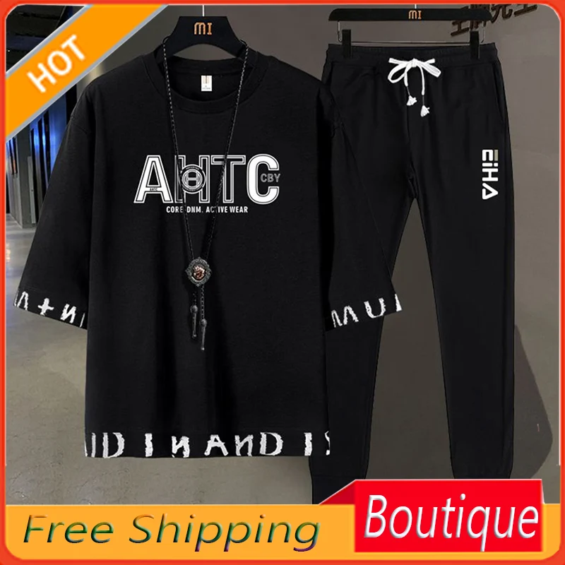 2023 New Men's Suit Short Sleeve T-shirt Men's Korean Fashion Loose Summer Wear Ins Fashion Brand Casual Top Men's Clothing