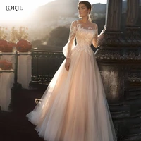 lorie elegant light champagne lace wedding dresses a line appliques long sleeves backless bridal gowns bohemia bride dress 2022