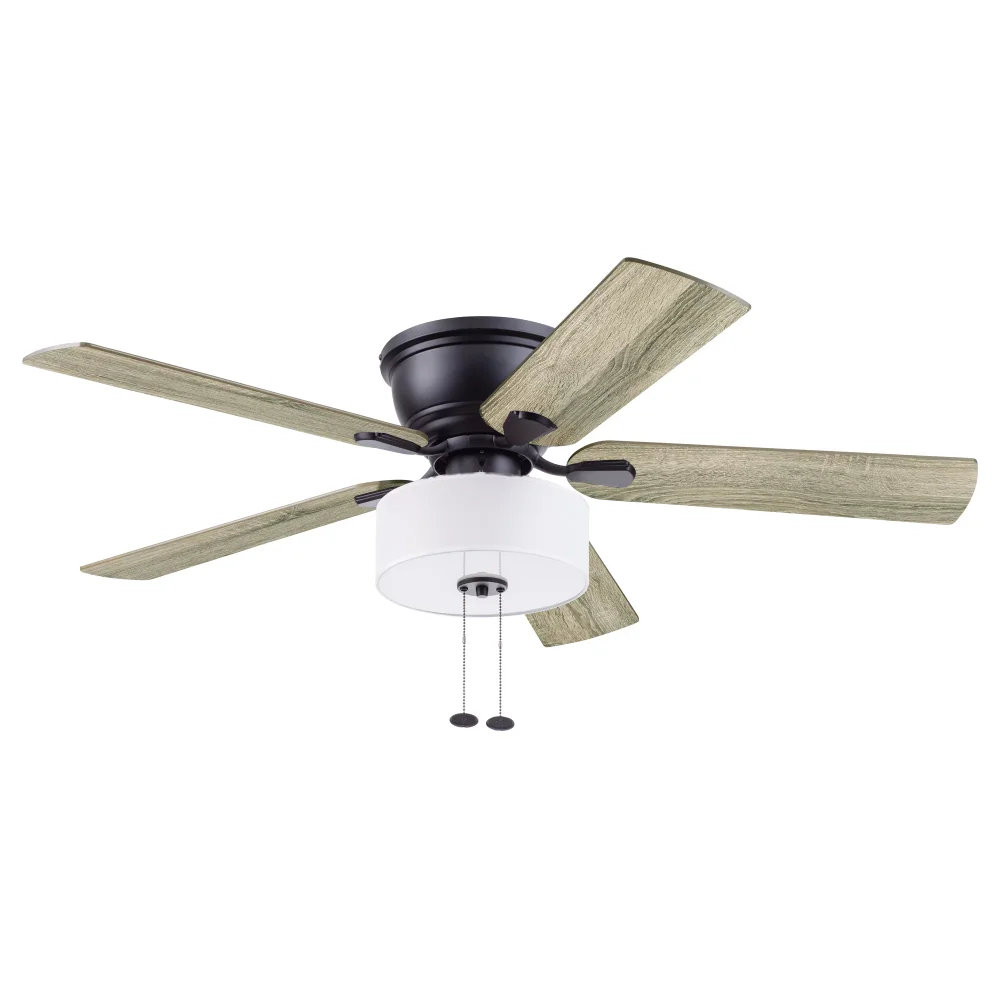 

52” 5 Blade Matte Black Flush Mount Ceiling Fan with Light & Reverse Airflow