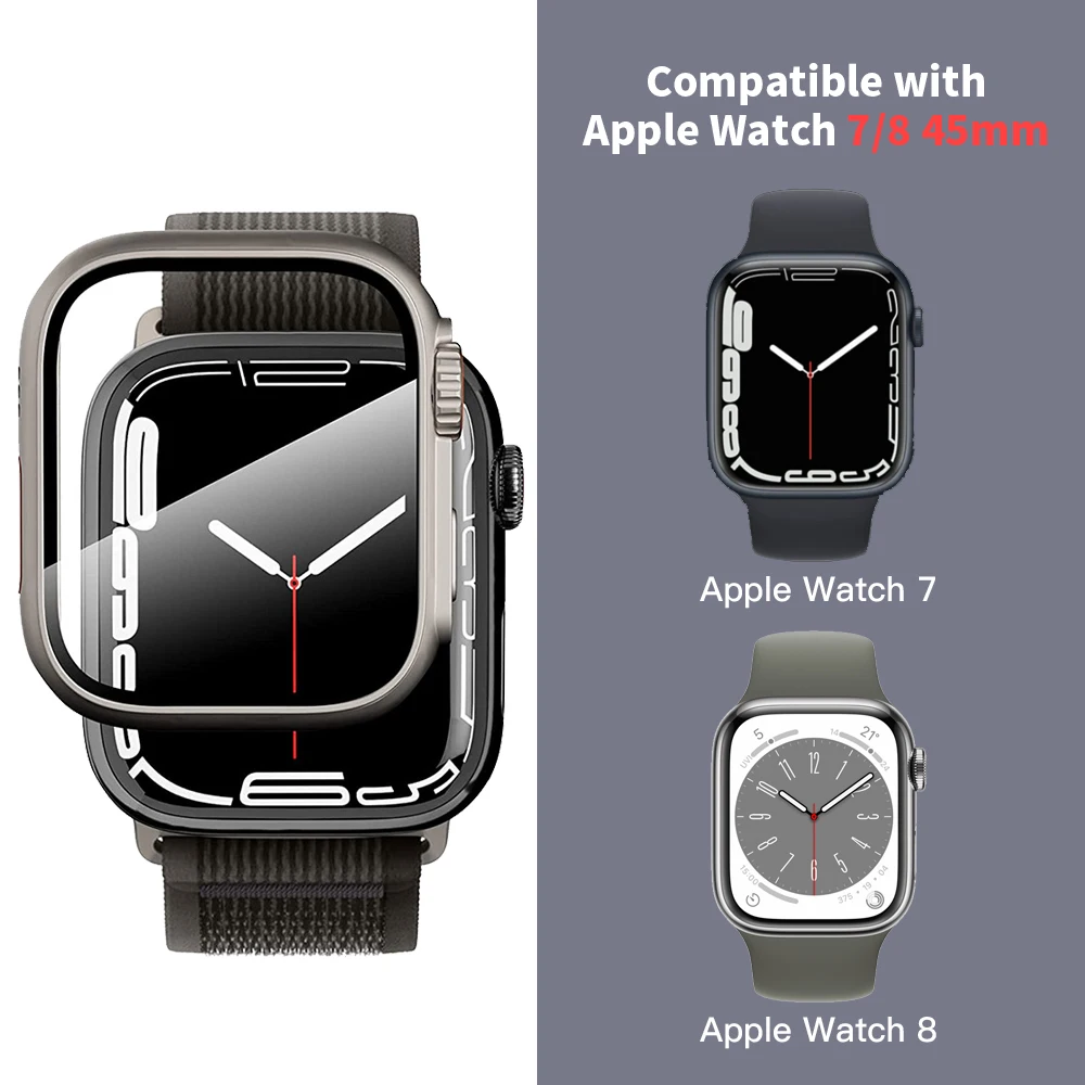 for Apple Watch Series 7/8 45mm Hard Case with Tempered Glass Screen Protector PC Cover Bumper Full Coverage for iWatch 7/8 45mm